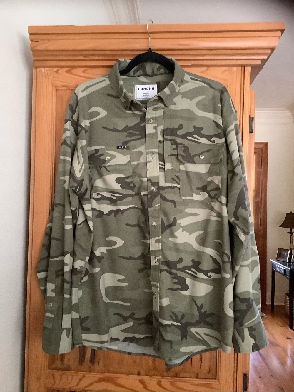 Poncho Men's Camo Button-Down Shirt - Olive Camo
